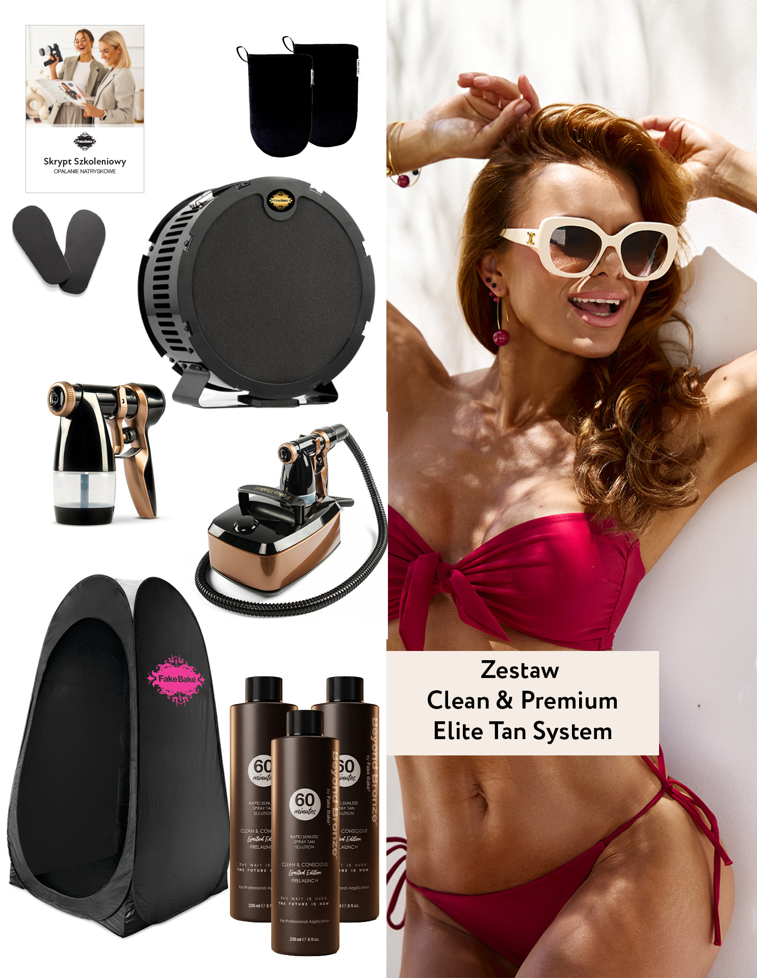 CLEAN & PREMIUM ELITE TAN SYSTEM - Zestaw do opalania natryskowego polecany przez Martę Gąską + pochłaniacz EXTRACTOR + Profesjonalne szkolenie